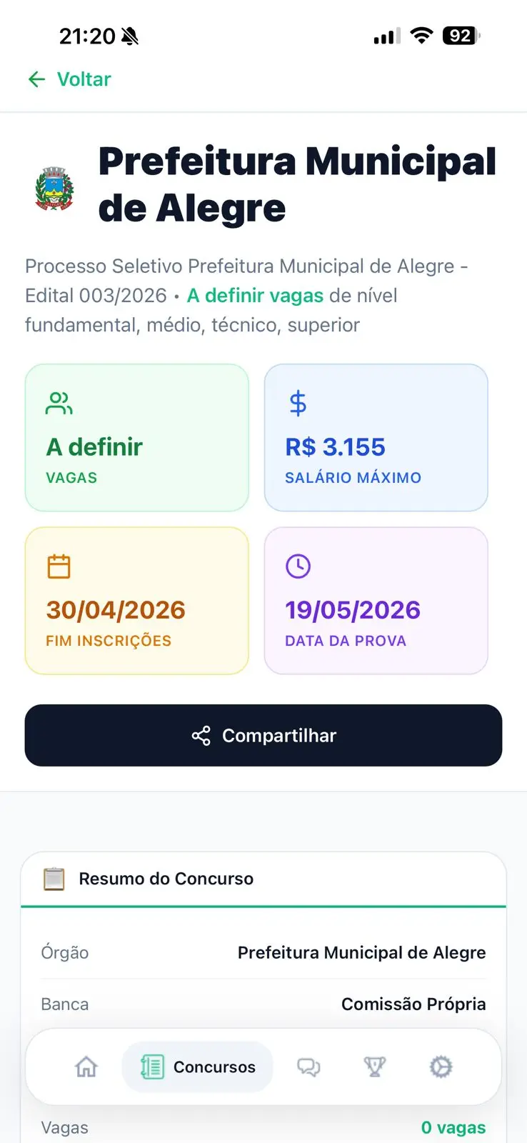 Zé dos Concursos — tela 7 de 8
